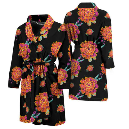 Marigold Pattern Print Design 01 Men Bathrobe-JORJUNE.COM