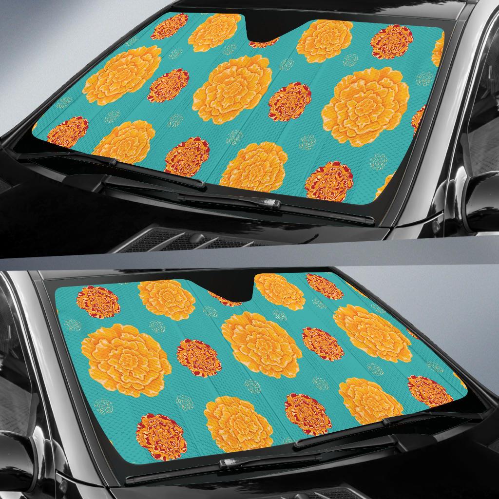 Marigold Pattern Print Design 02 Car Sun Shades-JORJUNE.COM