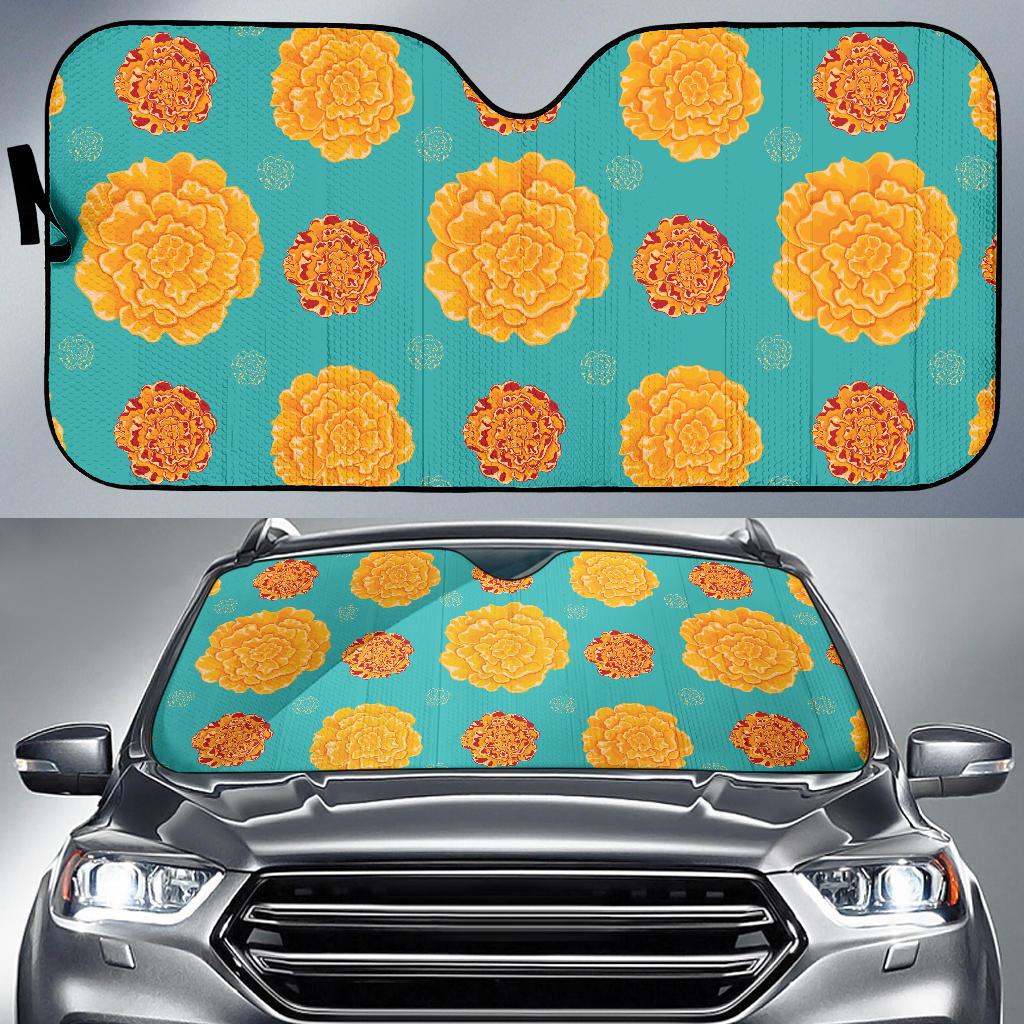 Marigold Pattern Print Design 02 Car Sun Shades-JORJUNE.COM