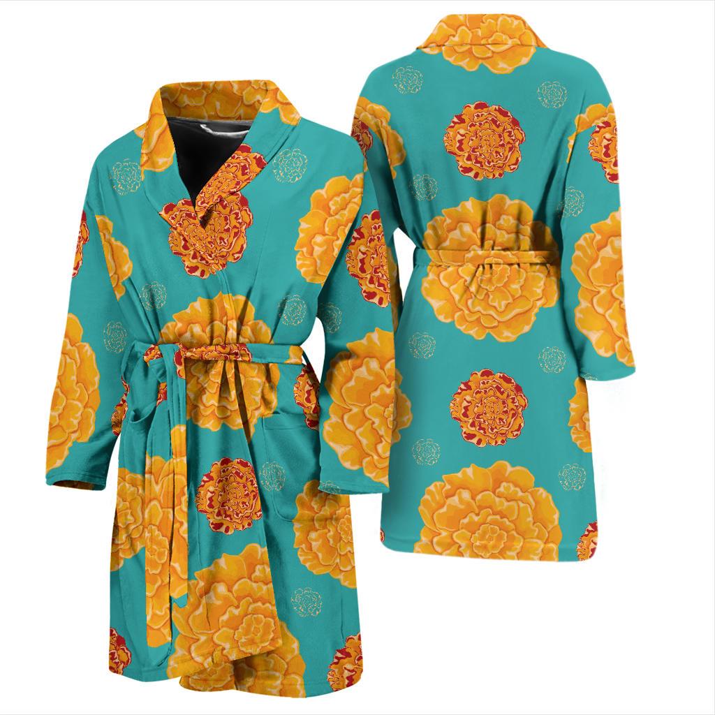 Marigold Pattern Print Design 02 Men Bathrobe-JORJUNE.COM