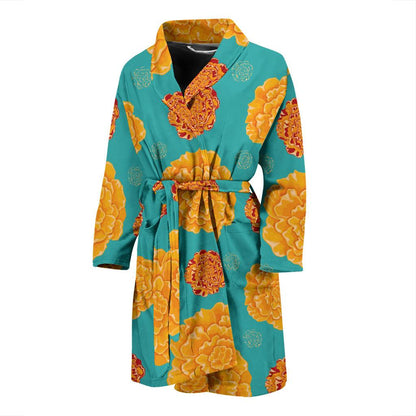 Marigold Pattern Print Design 02 Men Bathrobe-JORJUNE.COM