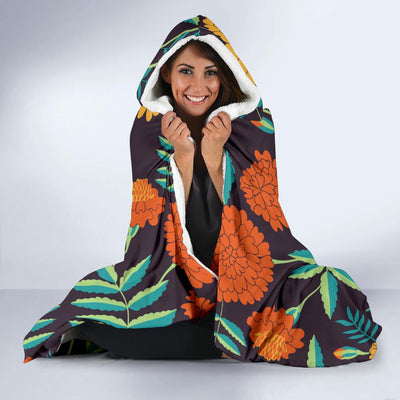 Marigold Pattern Print Design MR01 Hooded Blanket-JORJUNE.COM