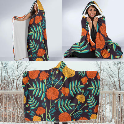 Marigold Pattern Print Design MR01 Hooded Blanket-JORJUNE.COM