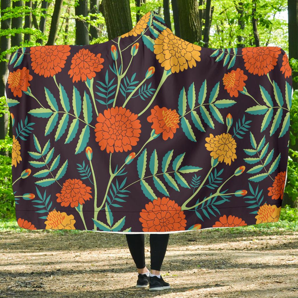 Marigold Pattern Print Design MR01 Hooded Blanket-JORJUNE.COM