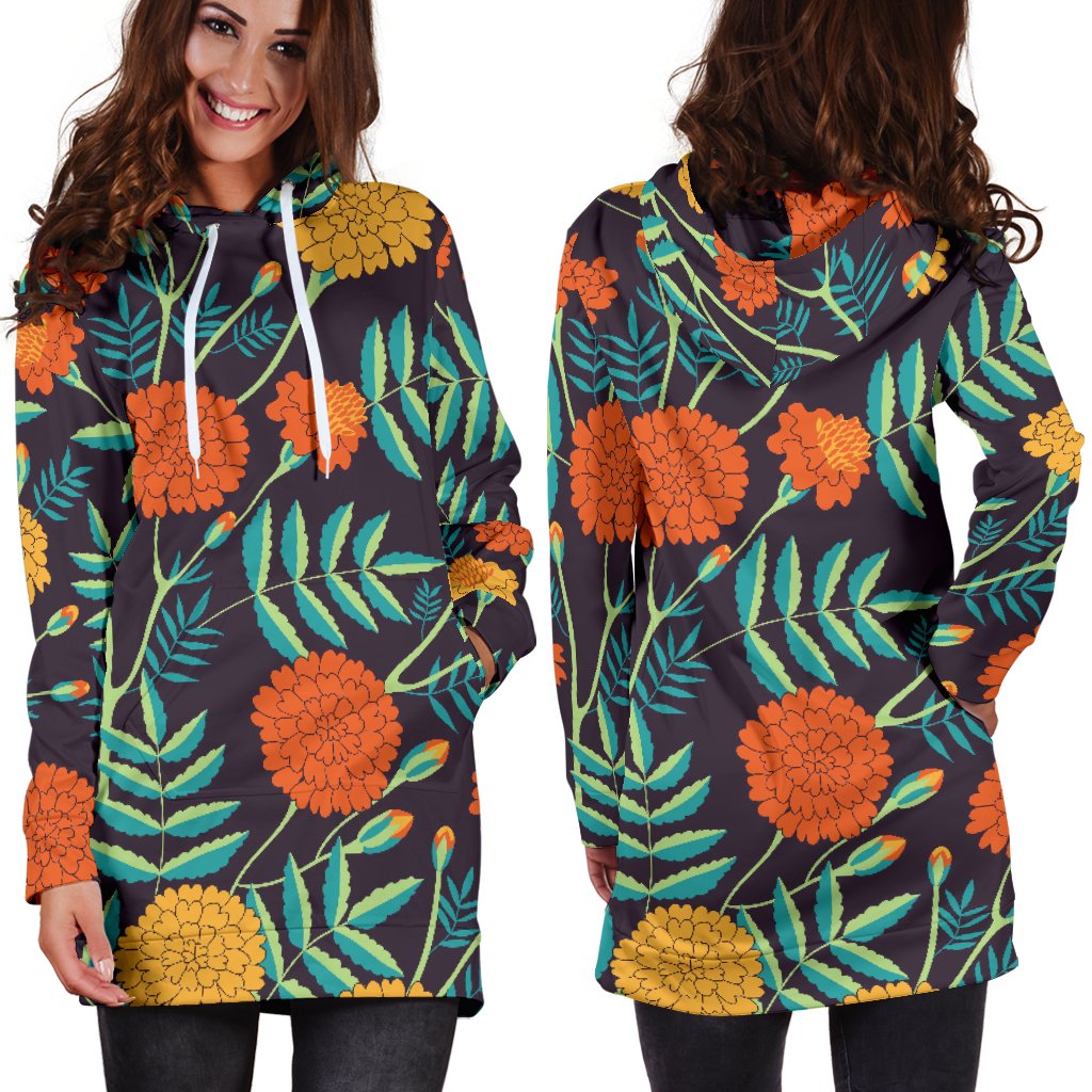 Marigold Pattern Print Design MR01 Women Hoodie Dress