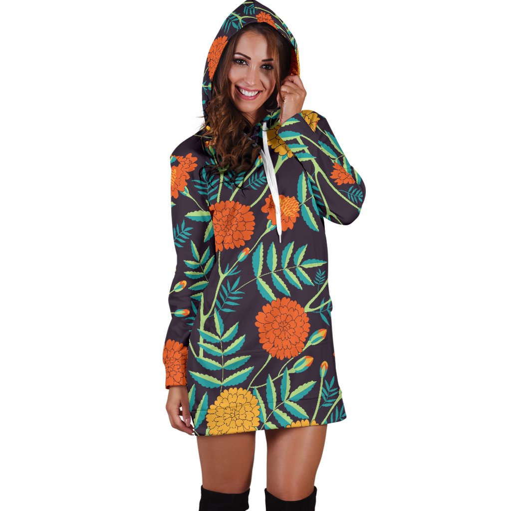 Marigold Pattern Print Design MR01 Women Hoodie Dress