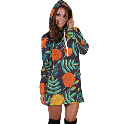 Marigold Pattern Print Design MR01 Women Hoodie Dress