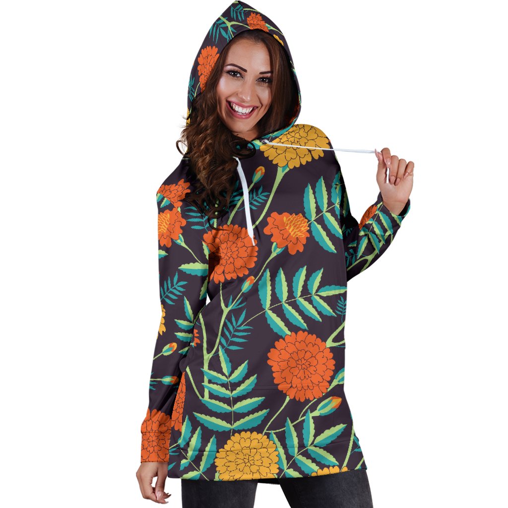 Marigold Pattern Print Design MR01 Women Hoodie Dress