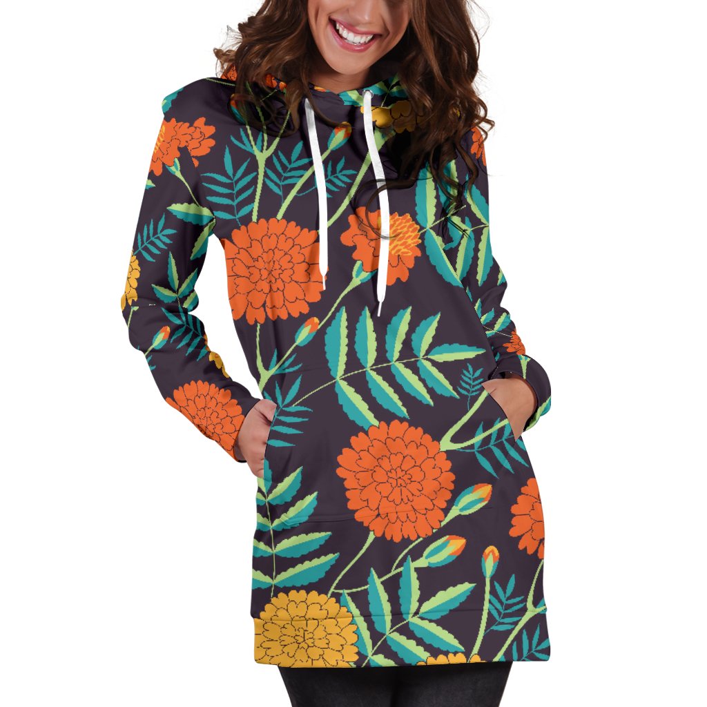 Marigold Pattern Print Design MR01 Women Hoodie Dress