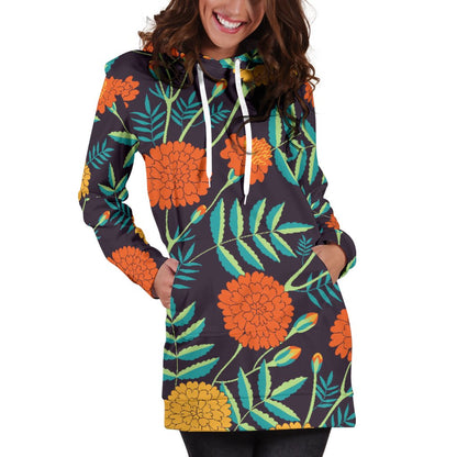 Marigold Pattern Print Design MR01 Women Hoodie Dress