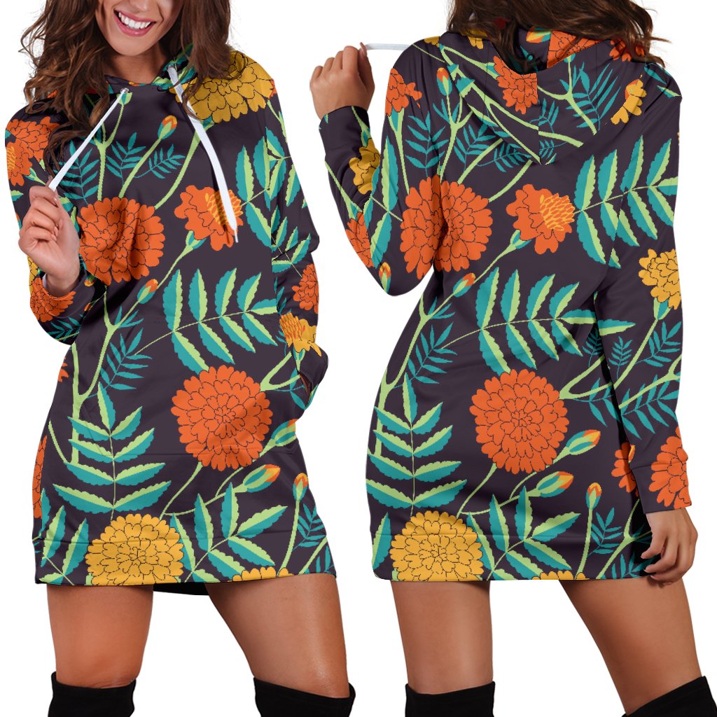 Marigold Pattern Print Design MR01 Women Hoodie Dress