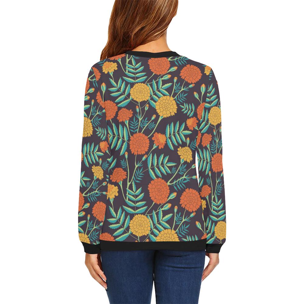 Marigold Pattern Print Design MR01 Women Long Sleeve Sweatshirt-JorJune