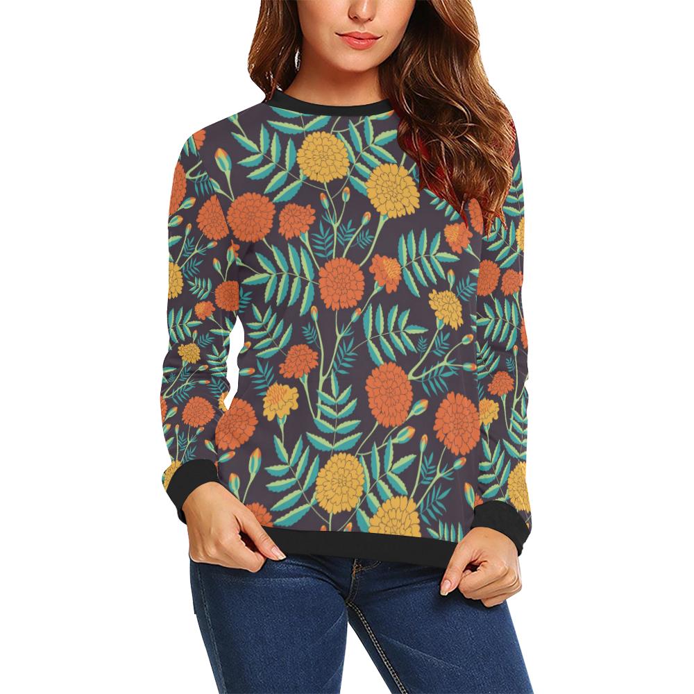 Marigold Pattern Print Design MR01 Women Long Sleeve Sweatshirt-JorJune