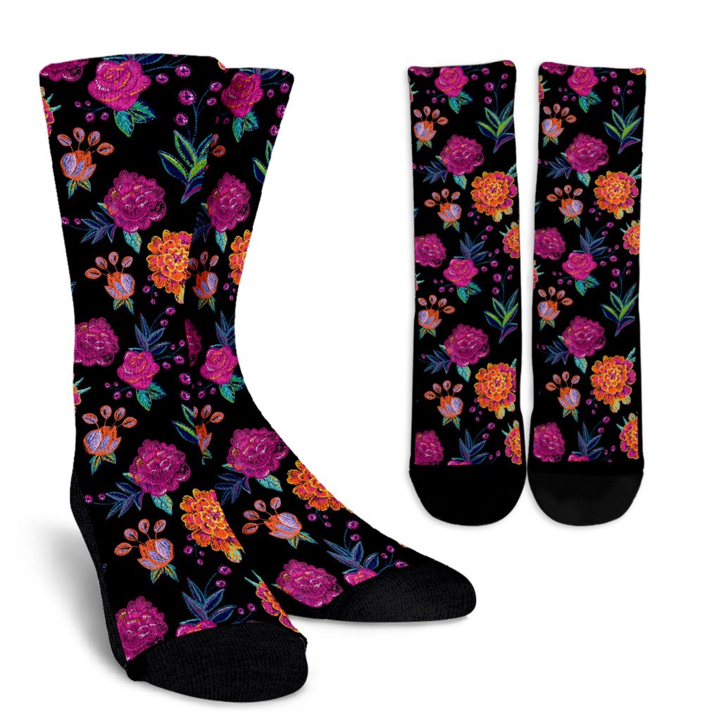 Marigold Pattern Print Design MR02 Crew Socks-JORJUNE.COM