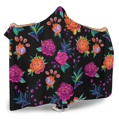 Marigold Pattern Print Design MR02 Hooded Blanket-JORJUNE.COM