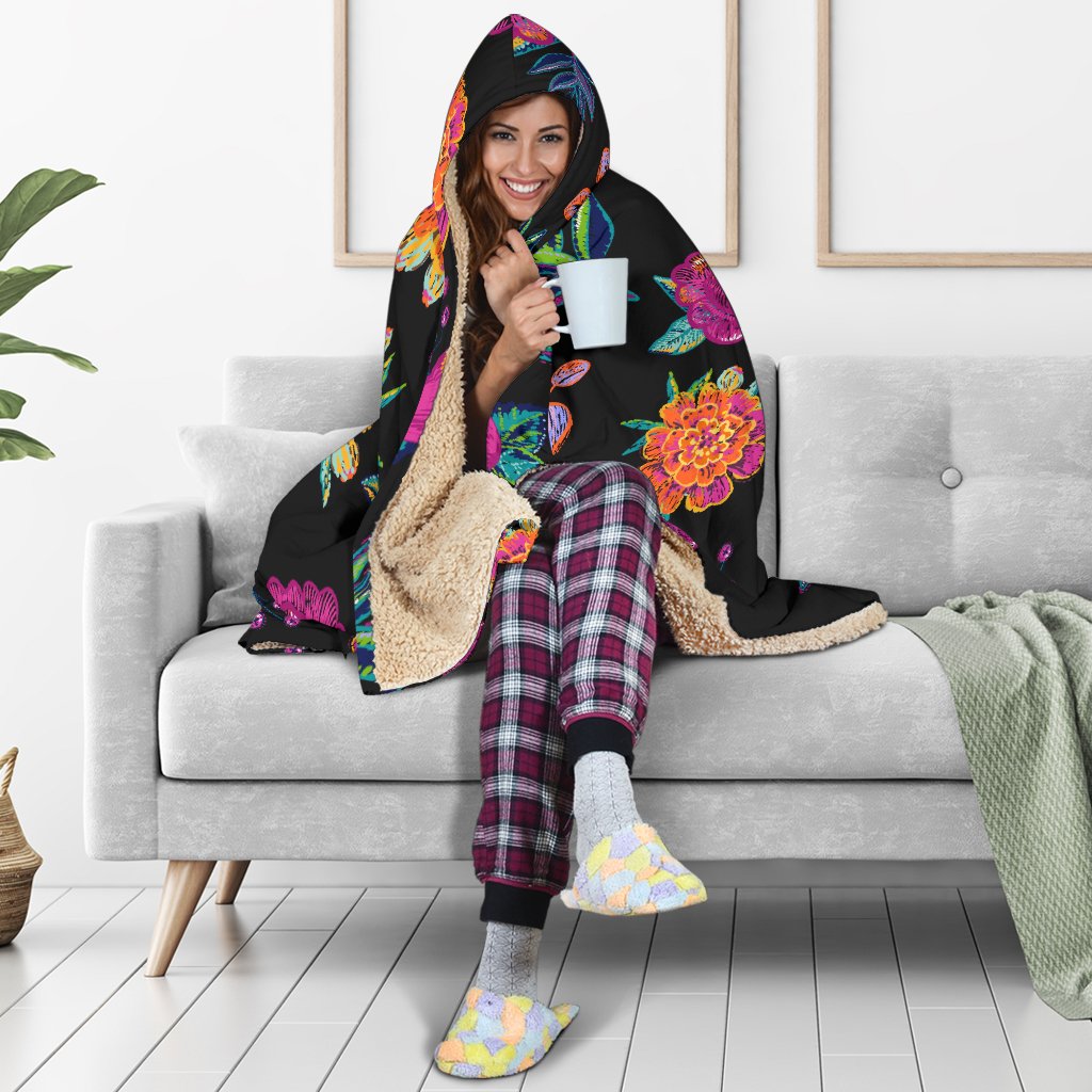 Marigold Pattern Print Design MR02 Hooded Blanket-JORJUNE.COM