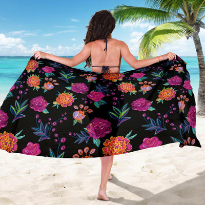 Marigold Pattern Print Design MR02 Sarong Pareo Wrap-JORJUNE.COM