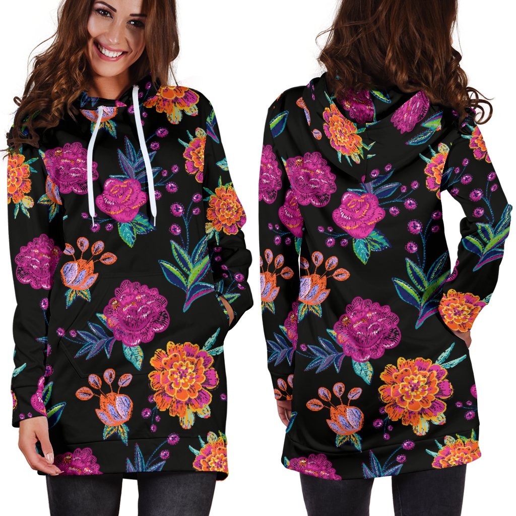 Marigold Pattern Print Design MR02 Women Hoodie Dress