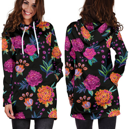 Marigold Pattern Print Design MR02 Women Hoodie Dress