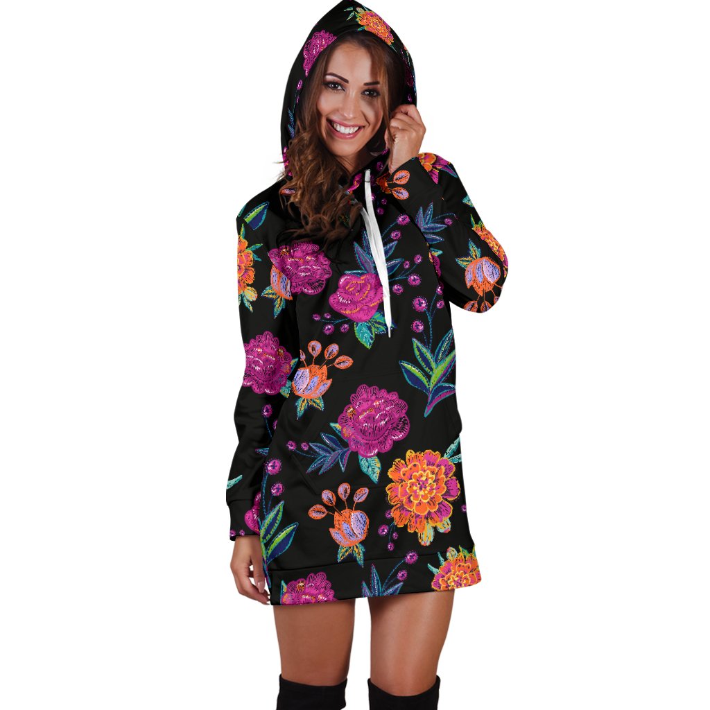 Marigold Pattern Print Design MR02 Women Hoodie Dress