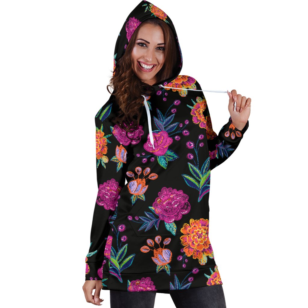 Marigold Pattern Print Design MR02 Women Hoodie Dress