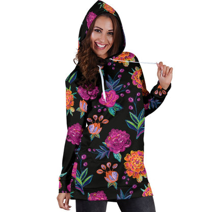 Marigold Pattern Print Design MR02 Women Hoodie Dress