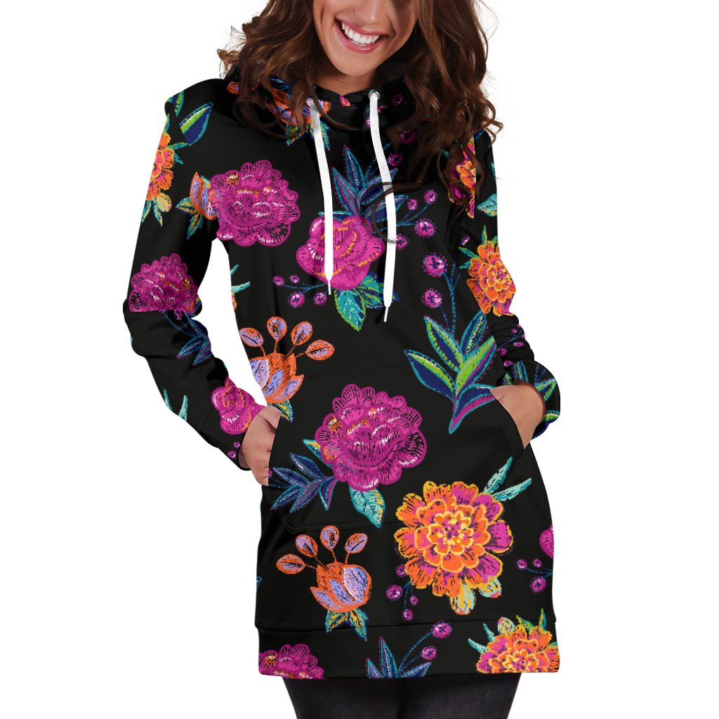 Marigold Pattern Print Design MR02 Women Hoodie Dress