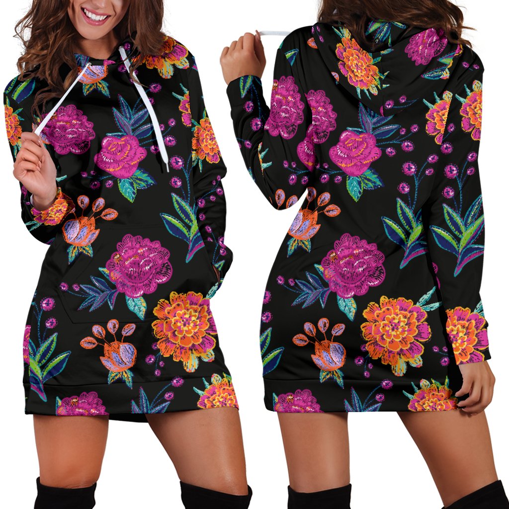 Marigold Pattern Print Design MR02 Women Hoodie Dress