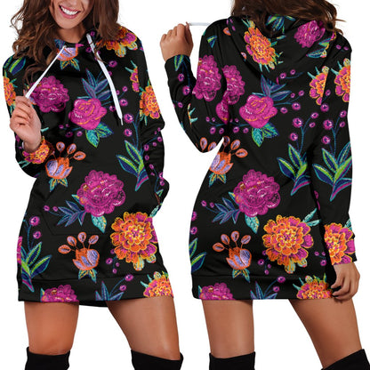 Marigold Pattern Print Design MR02 Women Hoodie Dress