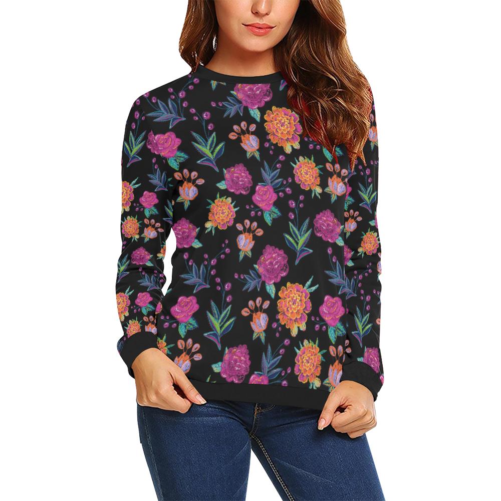 Marigold Pattern Print Design MR02 Women Long Sleeve Sweatshirt-JorJune