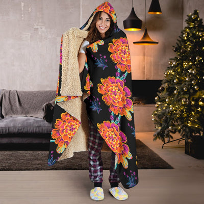 Marigold Pattern Print Design MR04 Hooded Blanket-JORJUNE.COM