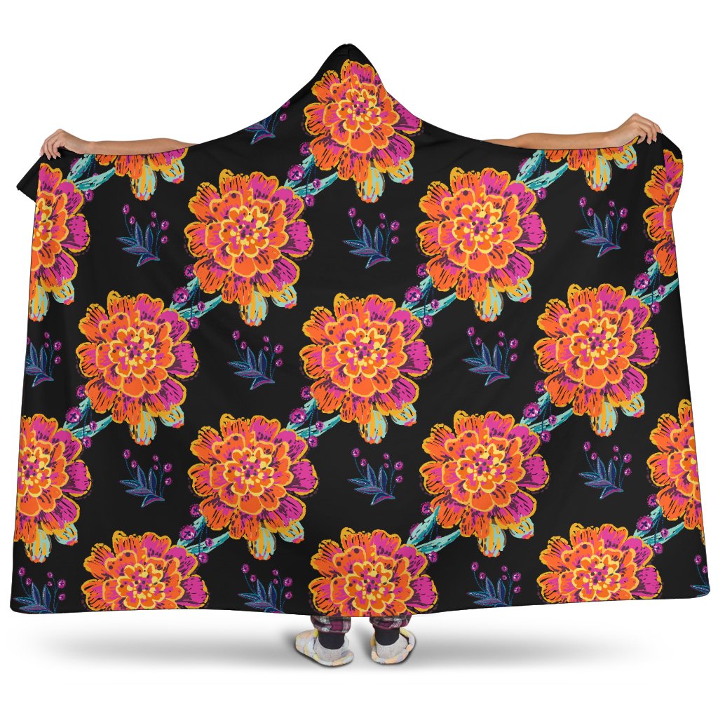 Marigold Pattern Print Design MR04 Hooded Blanket-JORJUNE.COM