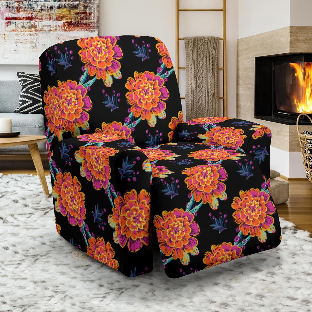 Marigold Pattern Print Design MR04 Recliner Slipcover-JORJUNE.COM