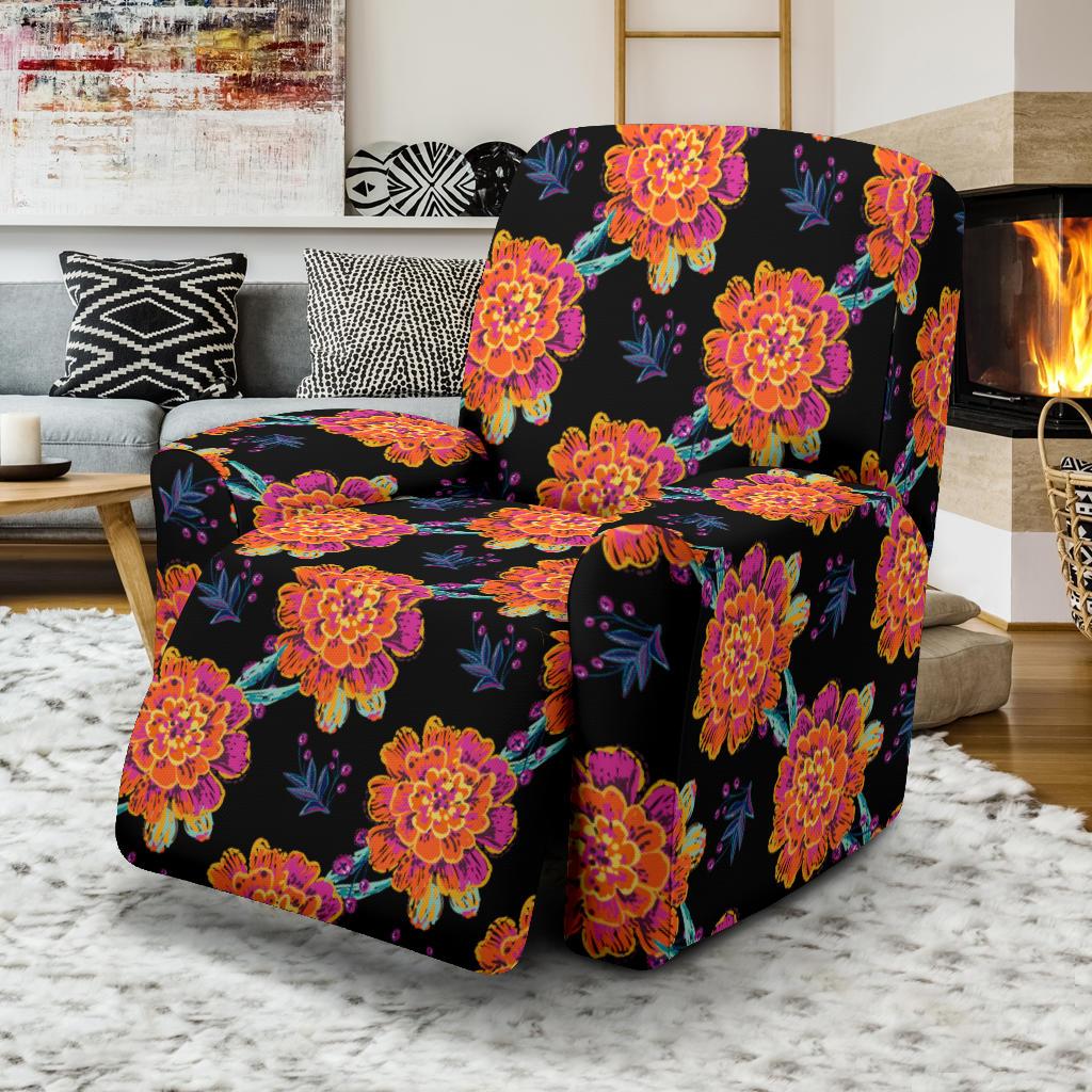 Marigold Pattern Print Design MR04 Recliner Slipcover-JORJUNE.COM
