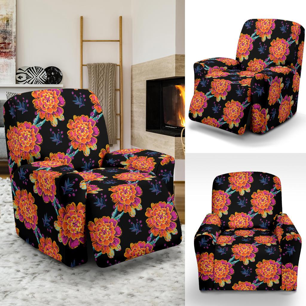 Marigold Pattern Print Design MR04 Recliner Slipcover-JORJUNE.COM