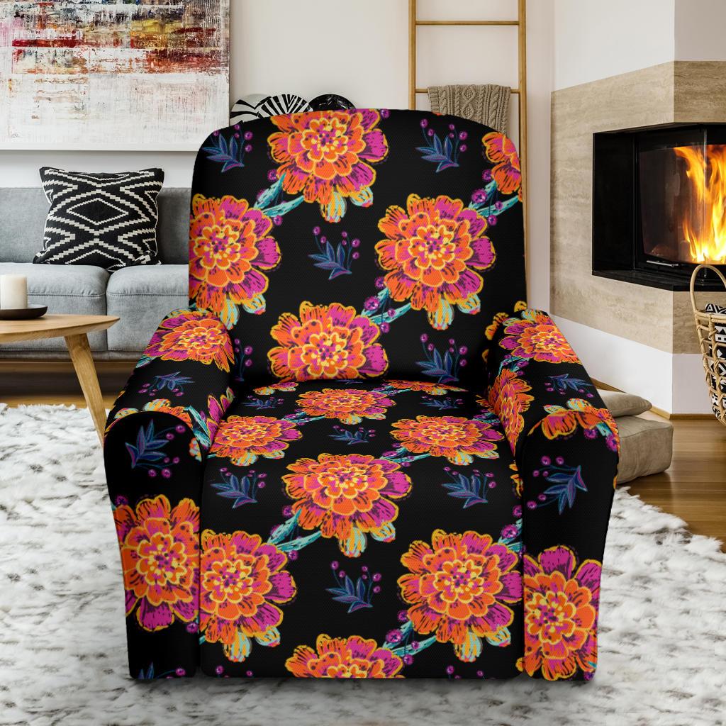 Marigold Pattern Print Design MR04 Recliner Slipcover-JORJUNE.COM