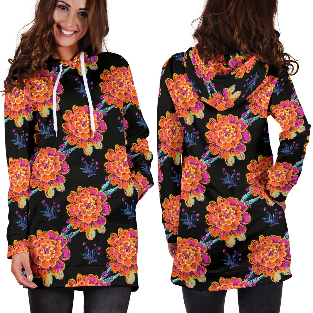 Marigold Pattern Print Design MR04 Women Hoodie Dress