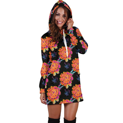 Marigold Pattern Print Design MR04 Women Hoodie Dress