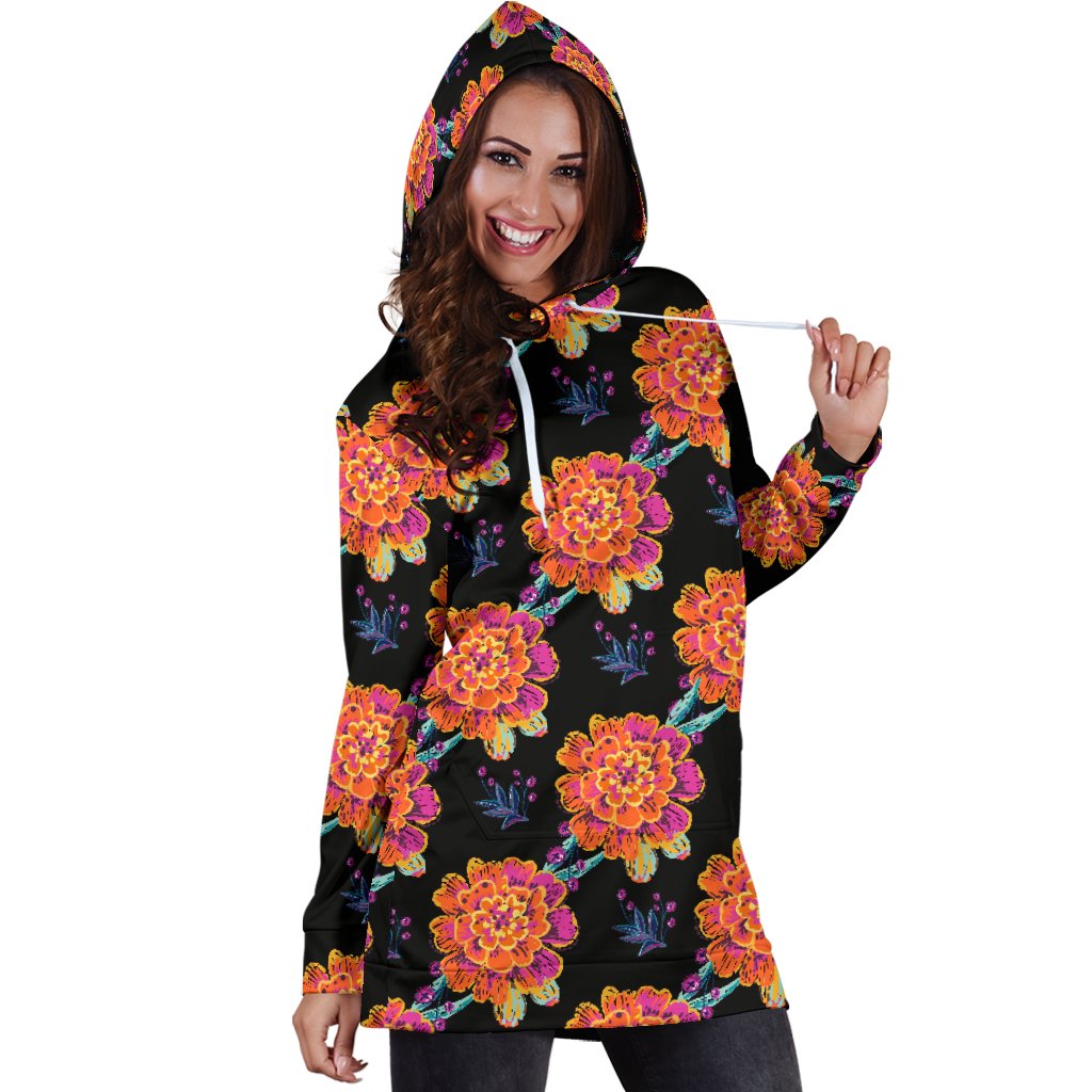 Marigold Pattern Print Design MR04 Women Hoodie Dress