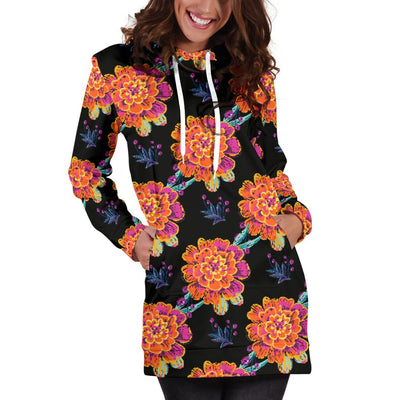 Marigold Pattern Print Design MR04 Women Hoodie Dress