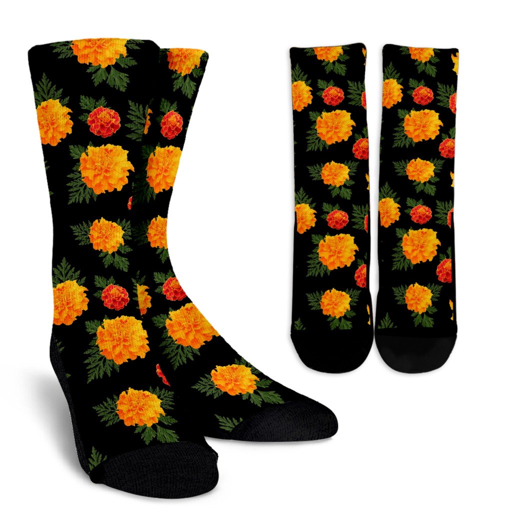 Marigold Pattern Print Design MR05 Crew Socks-JORJUNE.COM