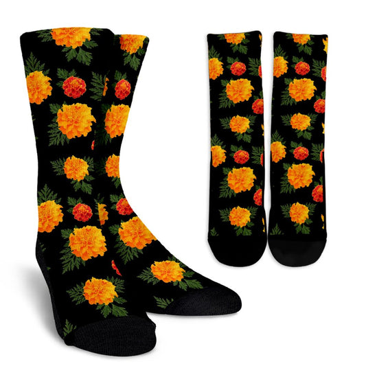 Marigold Pattern Print Design MR05 Crew Socks-JORJUNE.COM