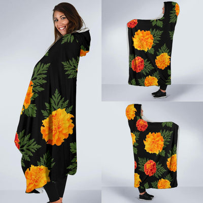 Marigold Pattern Print Design MR05 Hooded Blanket-JORJUNE.COM