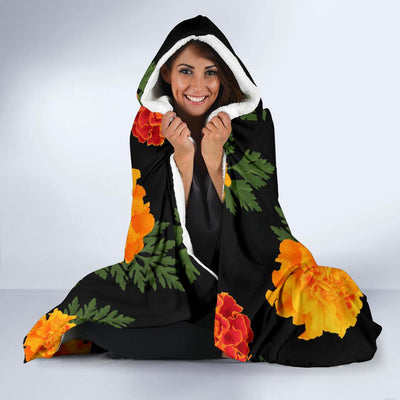 Marigold Pattern Print Design MR05 Hooded Blanket-JORJUNE.COM