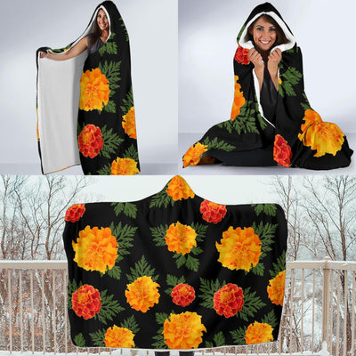 Marigold Pattern Print Design MR05 Hooded Blanket-JORJUNE.COM