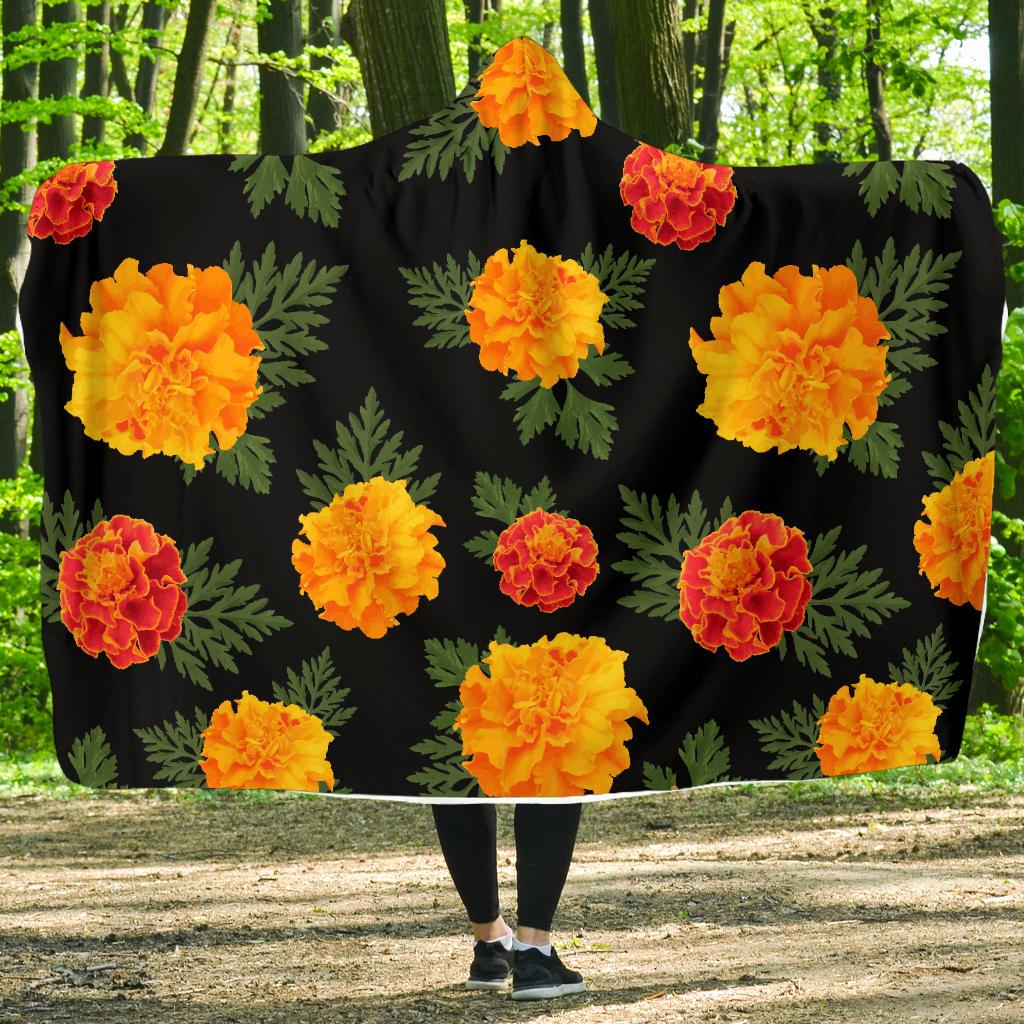 Marigold Pattern Print Design MR05 Hooded Blanket-JORJUNE.COM