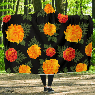 Marigold Pattern Print Design MR05 Hooded Blanket-JORJUNE.COM