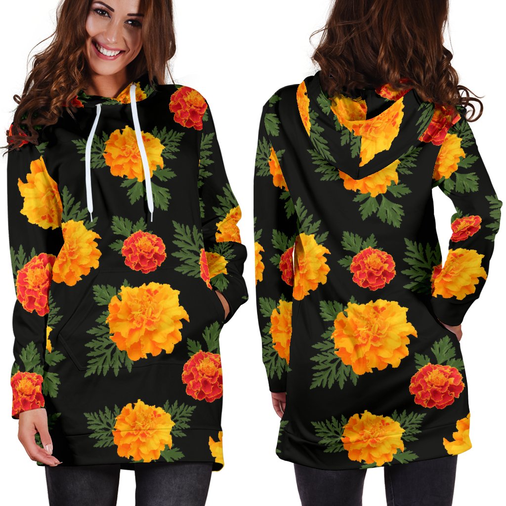 Marigold Pattern Print Design MR05 Women Hoodie Dress