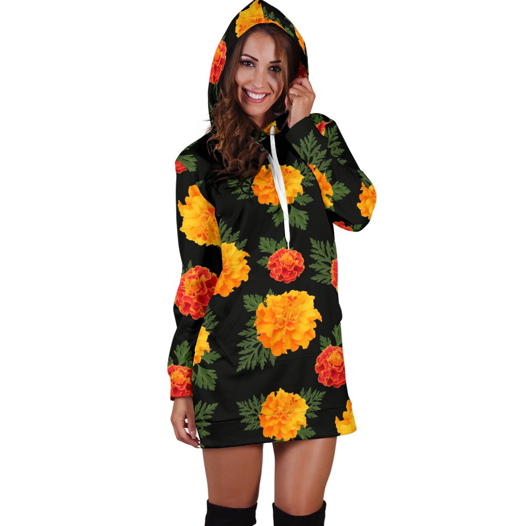 Marigold Pattern Print Design MR05 Women Hoodie Dress