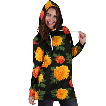 Marigold Pattern Print Design MR05 Women Hoodie Dress